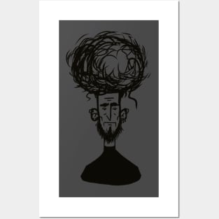 tired man.shaggy young dude. simple stylish hand drawn sketch by black liner Posters and Art